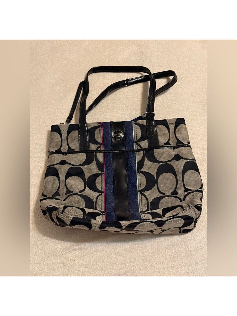 Coach Signature Tote - Black, Grey, and Blue - Picture 3 of 7